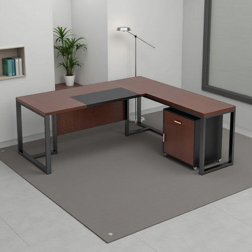 L Shaped Executive Desk w Mobile File Cabinet | 71" Brown Black
