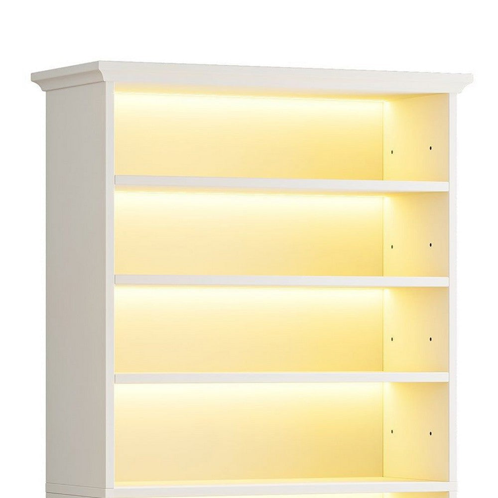 Modern Shoe Cabinet w LED Lights | Bun Feet | 9 Tier White Wood | 69’’ BM336908