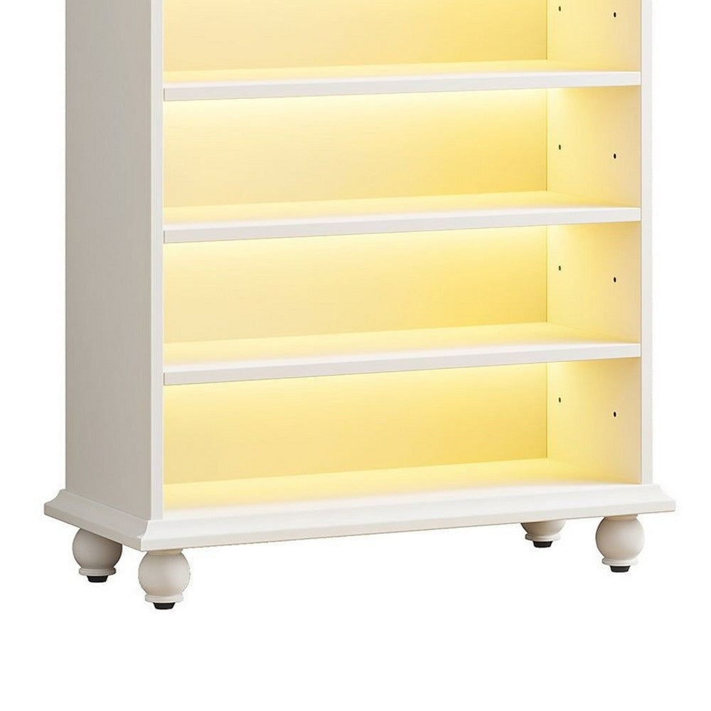 Modern Shoe Cabinet w LED Lights | Bun Feet | 9 Tier White Wood | 69’’ BM336908