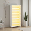 Modern Shoe Cabinet w LED Lights | Bun Feet | 9 Tier White Wood | 69"