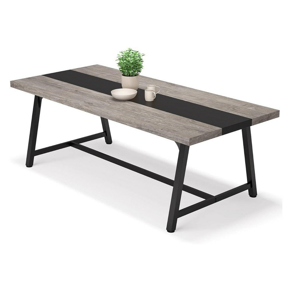 Farmhouse Dining Table | 71’’ Rectangular Gray Black Accent Top BM336910