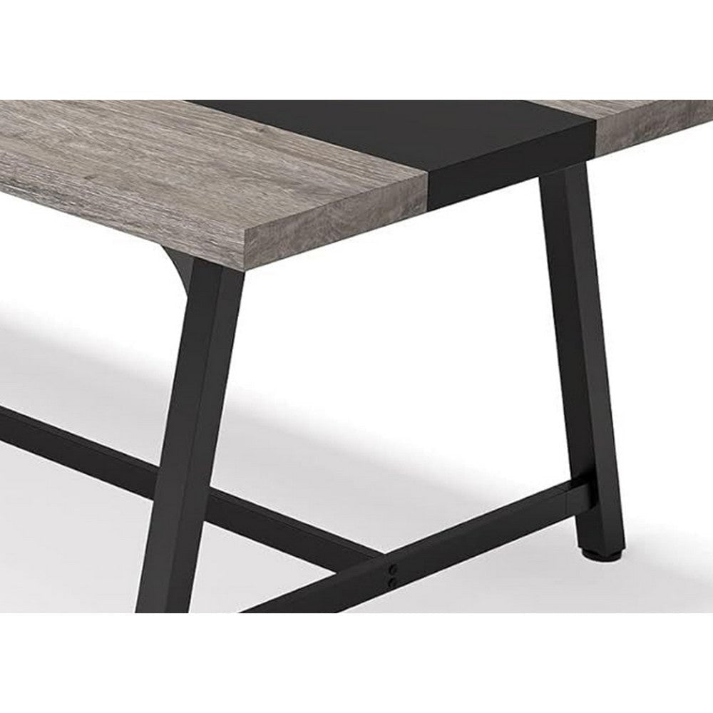 Farmhouse Dining Table | 71’’ Rectangular Gray Black Accent Top BM336910