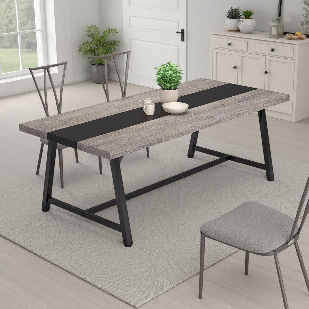 Farmhouse Dining Table | 71" Rectangular Gray Black Accent Top