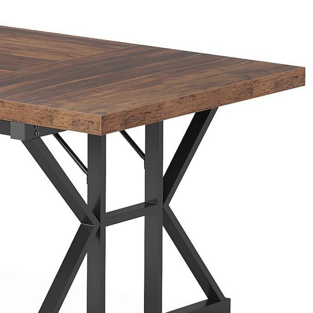 Farmhouse Dining Table | 71’’ Brown Wood Top | Black Metal Base BM336911