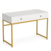 Modern Computer Study Desk w 2 Drawers | 47" White Wood | Gold Metal