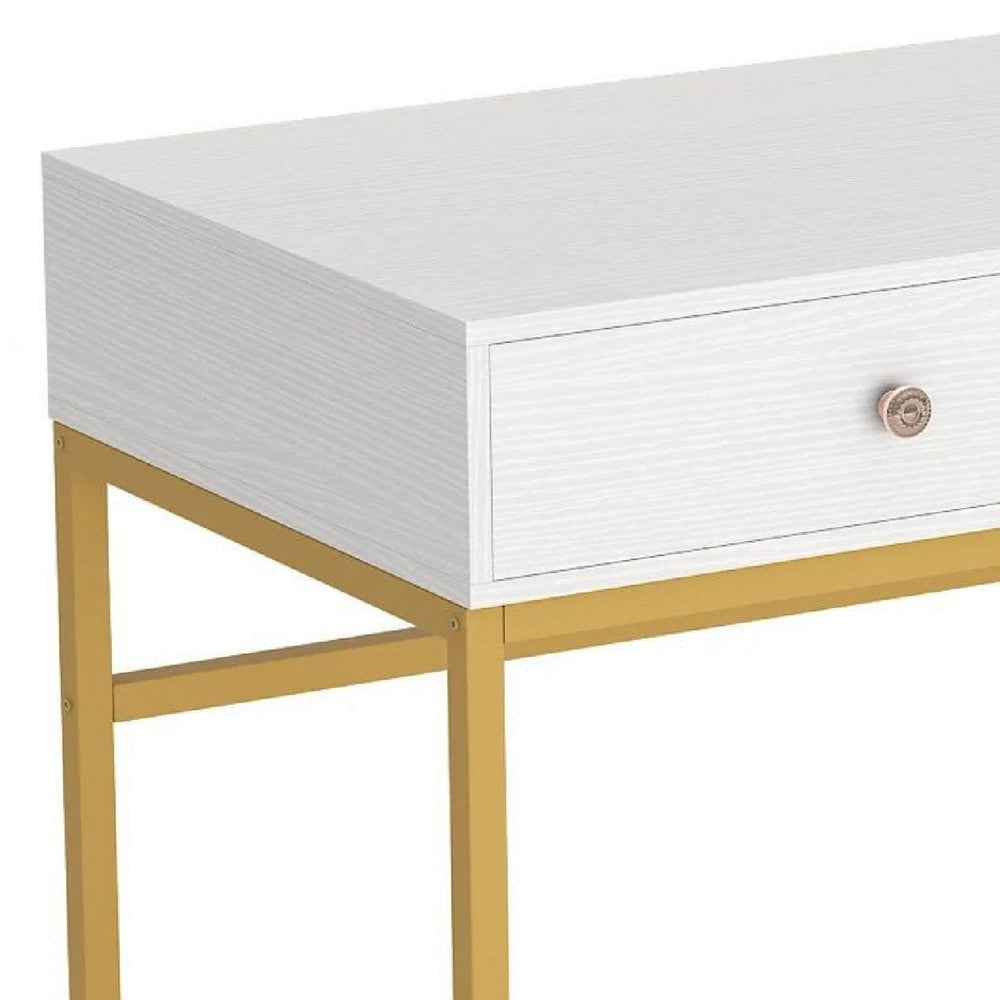 Modern Computer Study Desk w 2 Drawers | 47’’ White Wood | Gold Metal BM336912