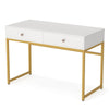 Modern Computer Study Desk w 2 Drawers | 47’’ White Wood | Gold Metal BM336912