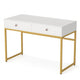 Modern Computer Study Desk w 2 Drawers | 47’’ White Wood | Gold Metal BM336912