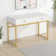 Modern Computer Study Desk w 2 Drawers | 47" White Wood | Gold Metal