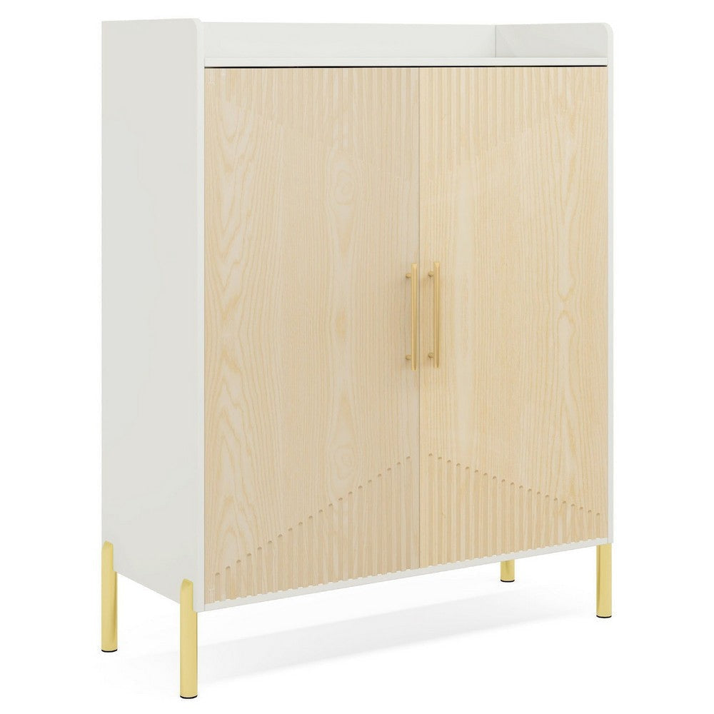 Modern Foyer Shoe Cabinet | 6 Tier Design w 2 Doors | White Brown Wood