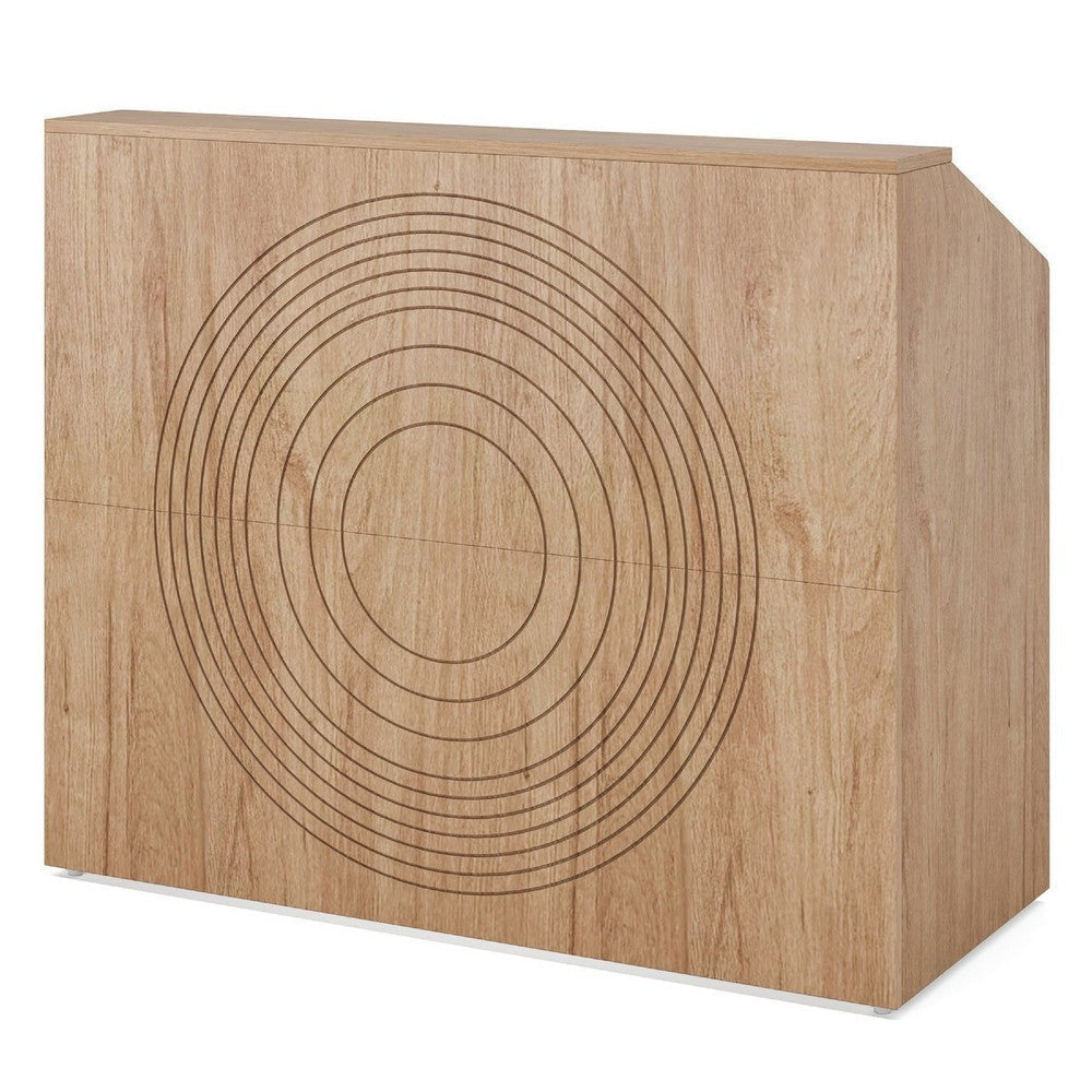 Reception Desk with Open Shelf | 46’’ Round Carved Brown Wood BM336915