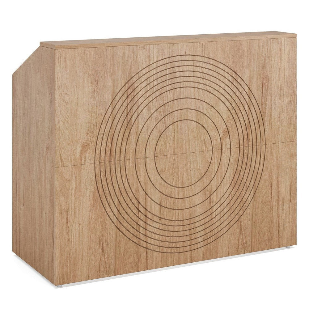 Reception Desk with Open Shelf | 46" Round Carved Brown Wood