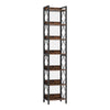 Corner Bookcase | 7 Tier Rustic Brown Wood Shelves | 79" Black Metal