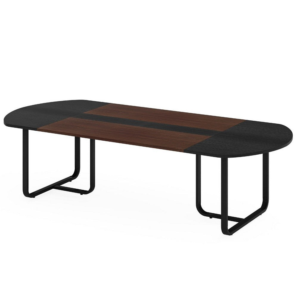 Executive Office Desk | 71’’ Brown Top w Curved Edges | Black Metal BM336918