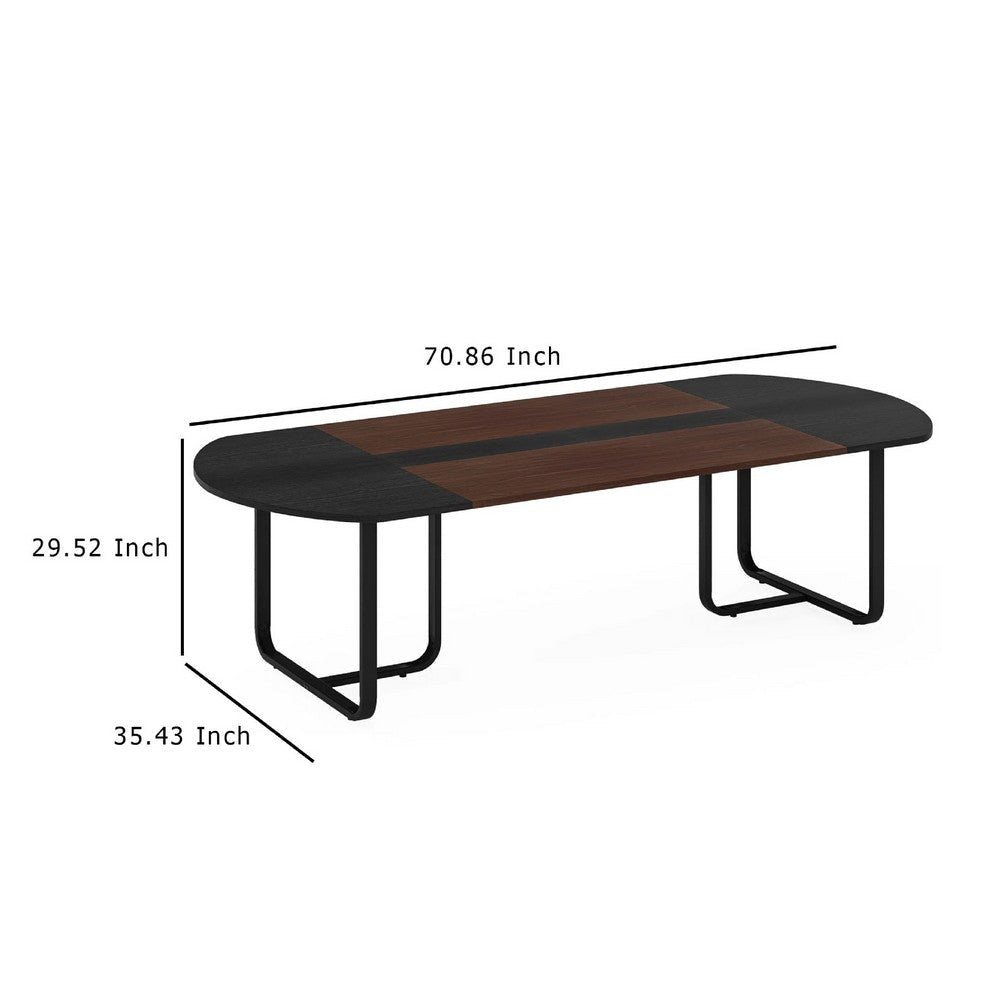 Executive Office Desk | 71’’ Brown Top w Curved Edges | Black Metal BM336918
