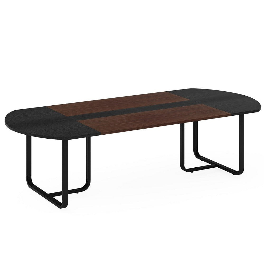 Executive Office Desk | 71" Brown Top w Curved Edges | Black Metal