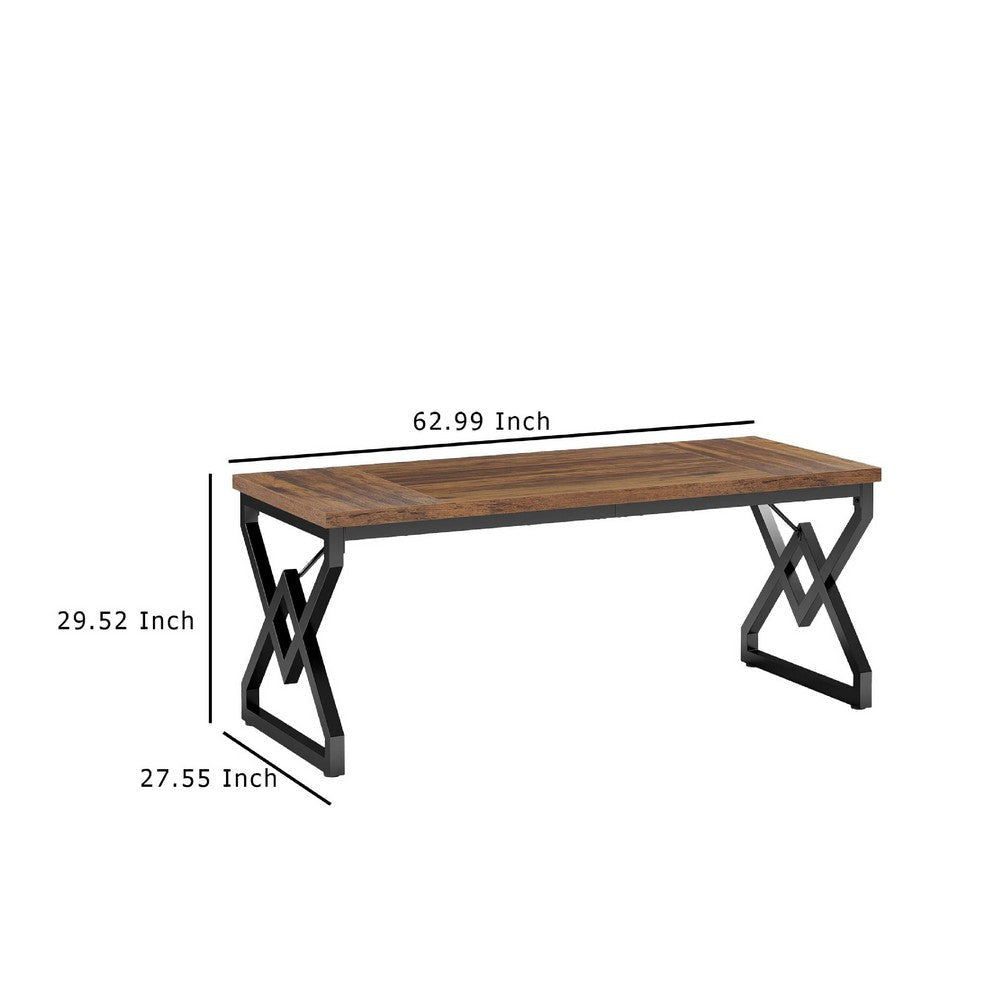 Executive Desk | 63’’ Rustic Wood Top | X Design Black Metal Frame BM336920
