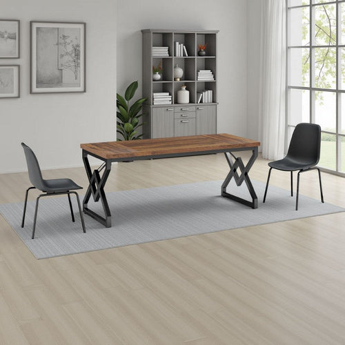 Executive Desk | 63" Rustic Wood Top | X Design Black Metal Frame