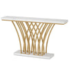 Sofa Console Table | 59’’ White Faux Marble | Sculptural Gold Base BM336921