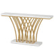 Sofa Console Table | 59’’ White Faux Marble | Sculptural Gold Base BM336921