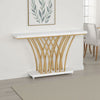 Sofa Console Table | 59" White Faux Marble | Sculptural Gold Base