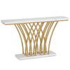 Sofa Console Table | 59" White Faux Marble | Sculptural Gold Base