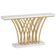Sofa Console Table | 59" White Faux Marble | Sculptural Gold Base