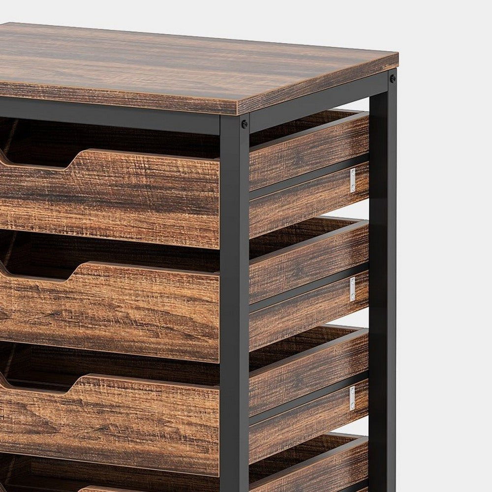 Mobile Office Cabinet | 5 Drawers Cutout Handles | Rustic Brown Black