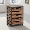 Mobile Office Cabinet | 5 Drawers Cutout Handles | Rustic Brown Black