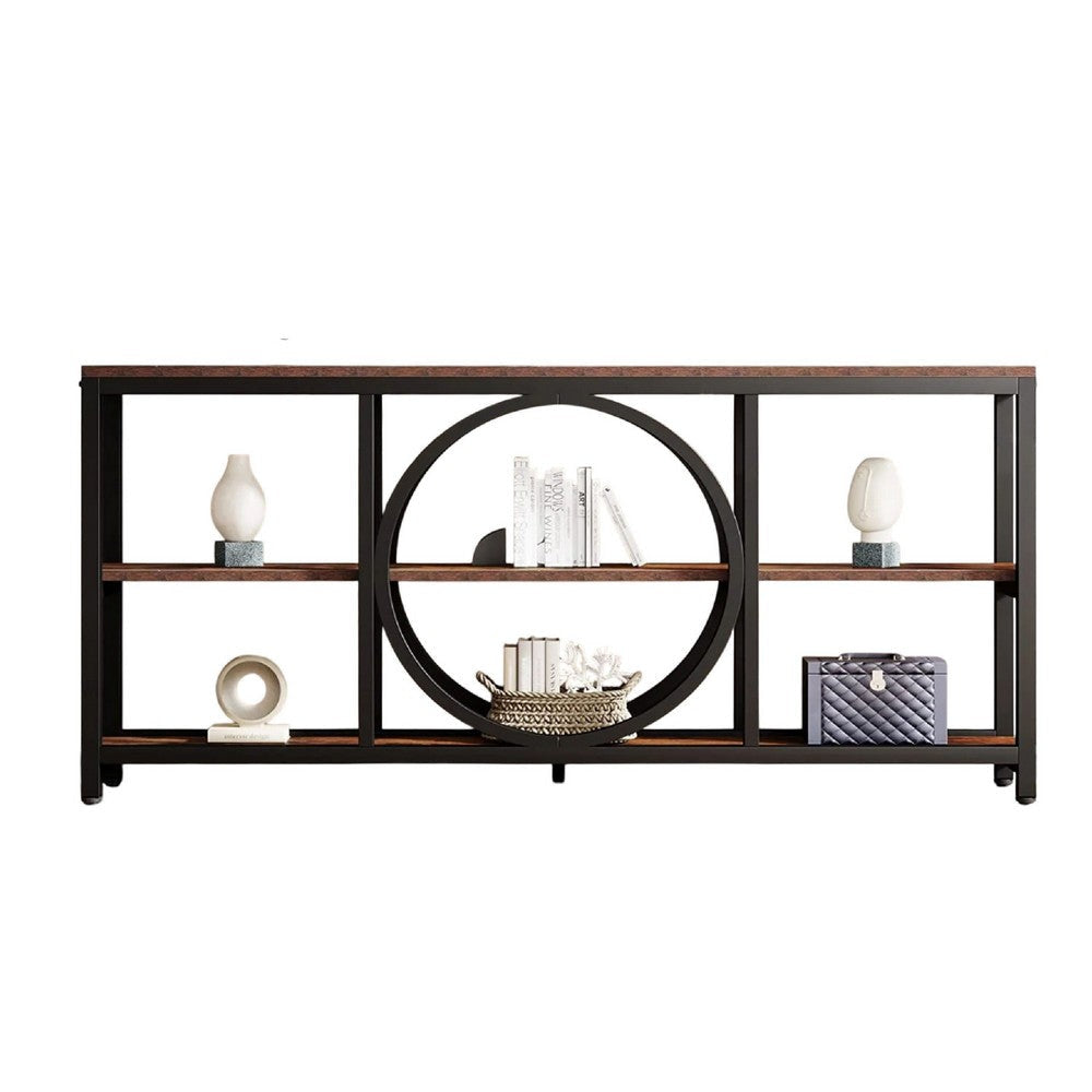 Sofa Console Table | 3 Tier | 71’’ Industrial Black Metal Frame BM336923