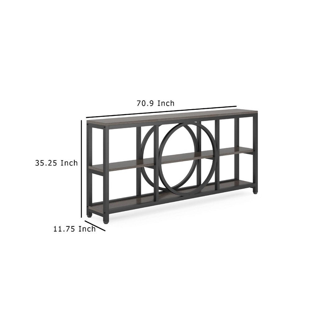Sofa Console Table | 3 Tier | 71’’ Industrial Black Metal Frame BM336923