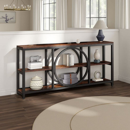 Sofa Console Table | 3 Tier | 71" Industrial Black Metal Frame