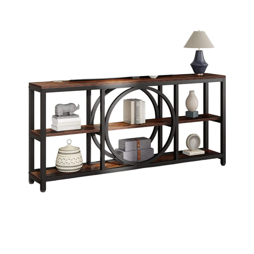 Sofa Console Table | 3 Tier | 71" Industrial Black Metal Frame
