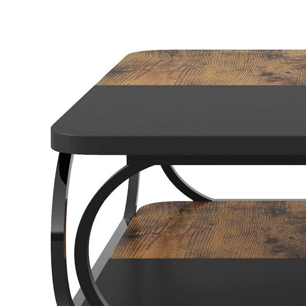 Coffee Table w Lower Shelf | Black n Rustic Brown Patchwork | 39’’ BM336924