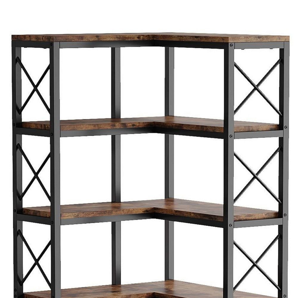 Corner Bookcase | 7 Tier w 14 Open Shelves | 79’’ Industrial Black BM336925