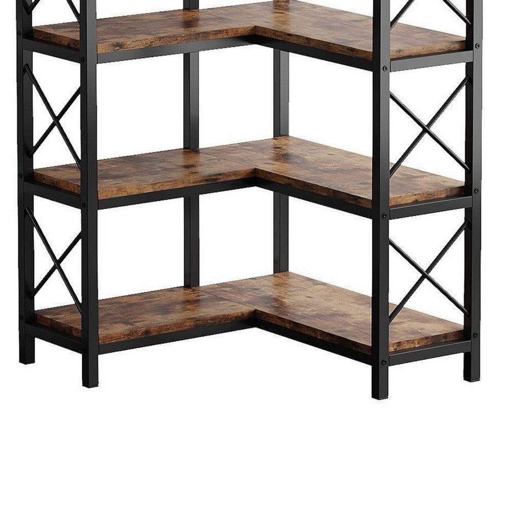 Corner Bookcase | 7 Tier w 14 Open Shelves | 79’’ Industrial Black BM336925