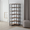 Corner Bookcase | 7 Tier w 14 Open Shelves | 79" Industrial Black
