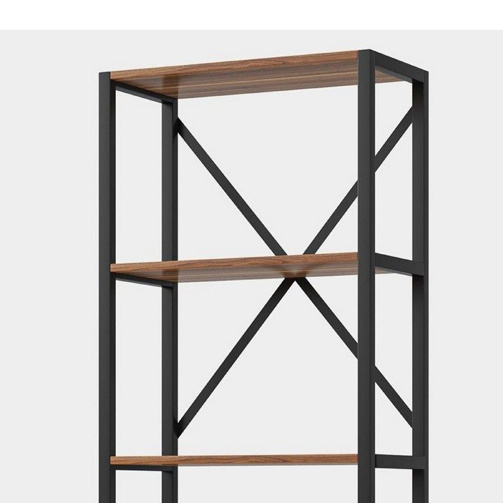 Ladder Corner Bookcase | 9 Shelf | Industrial Black Metal | Brown Wood BM336927