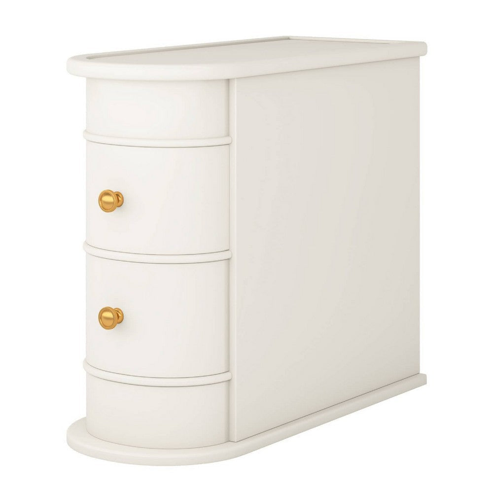 Side Table Nightstand w 2 Drawers | Narrow Curved Design | White Gold BM336928