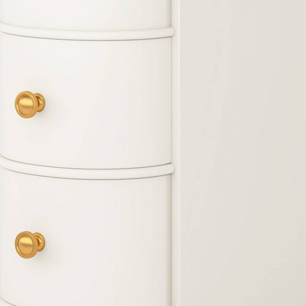 Side Table Nightstand w 2 Drawers | Narrow Curved Design | White Gold BM336928