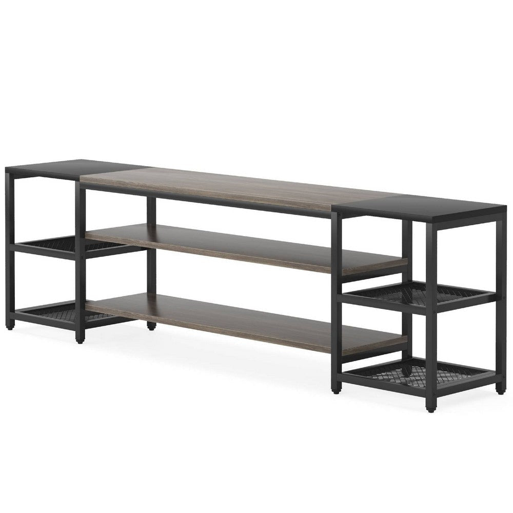 TV Media Entertainment Stand | Mesh Shelves | 79’’ Rustic Brown Black BM336929