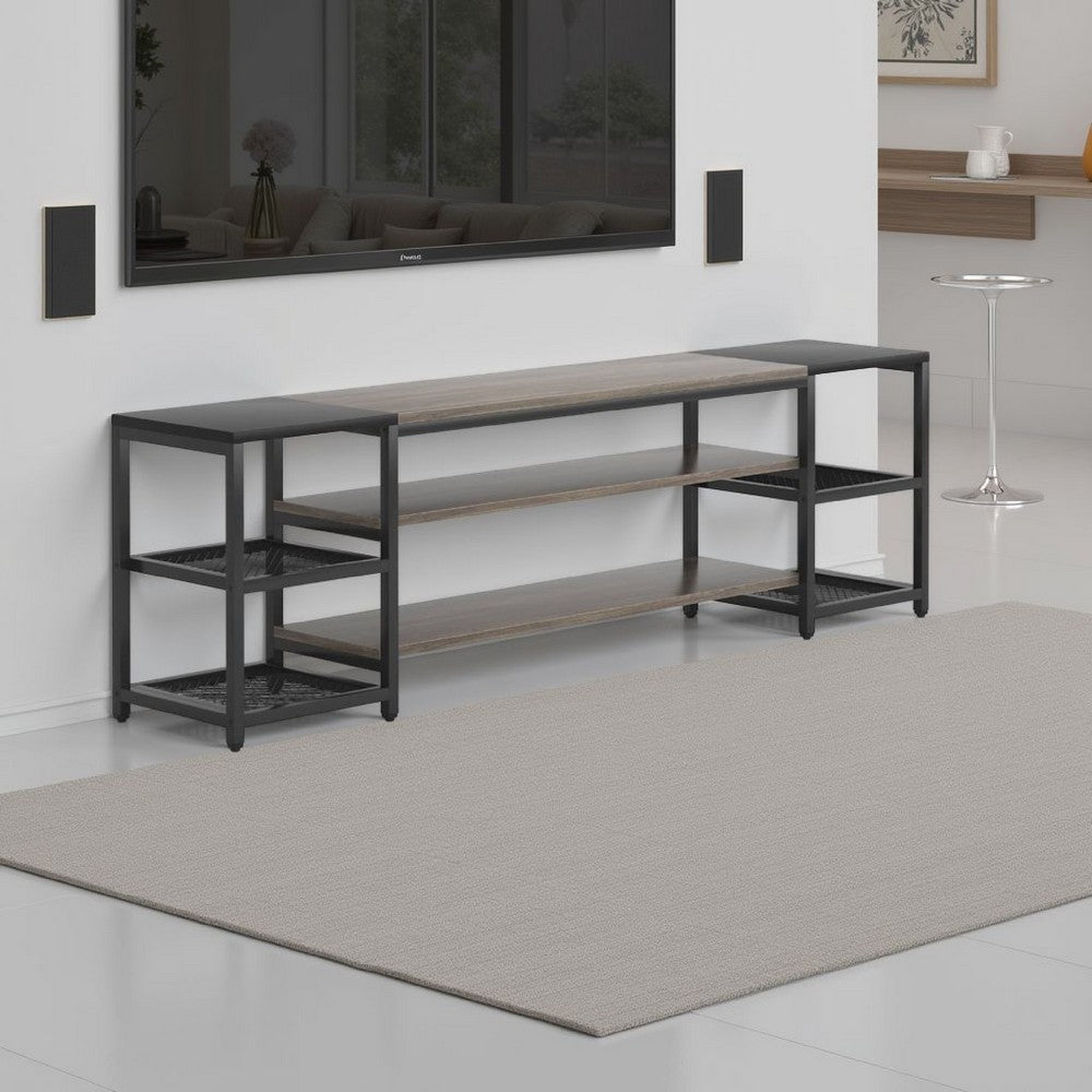 TV Media Entertainment Stand | Mesh Shelves | 79" Rustic Brown Black