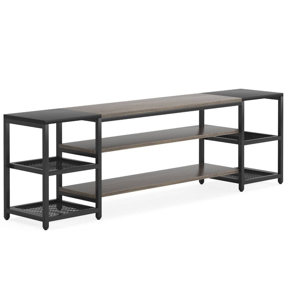 TV Media Entertainment Stand | Mesh Shelves | 79" Rustic Brown Black