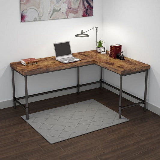 Reversible Corner L Computer Desk | Wood Grain Top | 67" Metal Frame