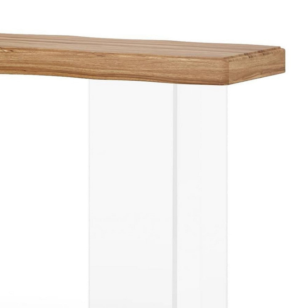 Sofa Console Table | 47’’ Brown Top w Wave Edges Clear Acrylic Legs BM336931