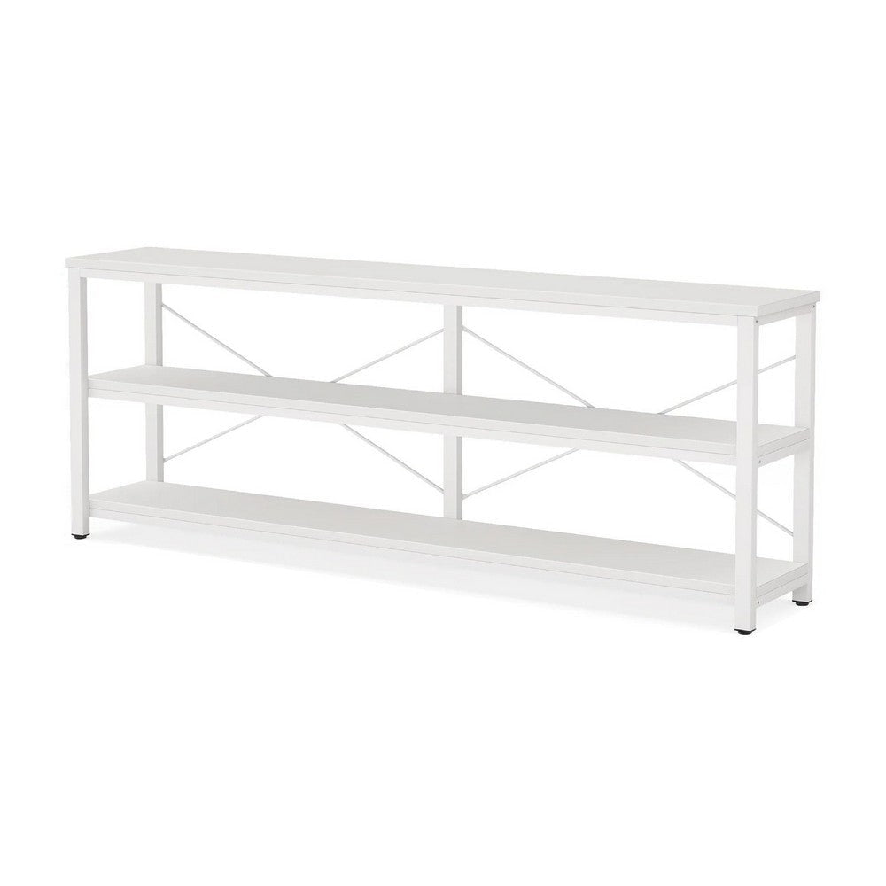 Sofa Console Table | 3 Tier Wood Shelves | 71’’ White Metal Frame BM336932