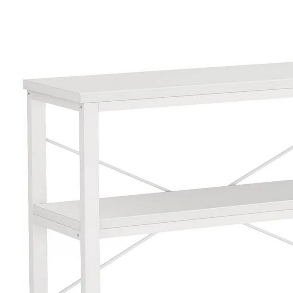 Sofa Console Table | 3 Tier Wood Shelves | 71’’ White Metal Frame BM336932