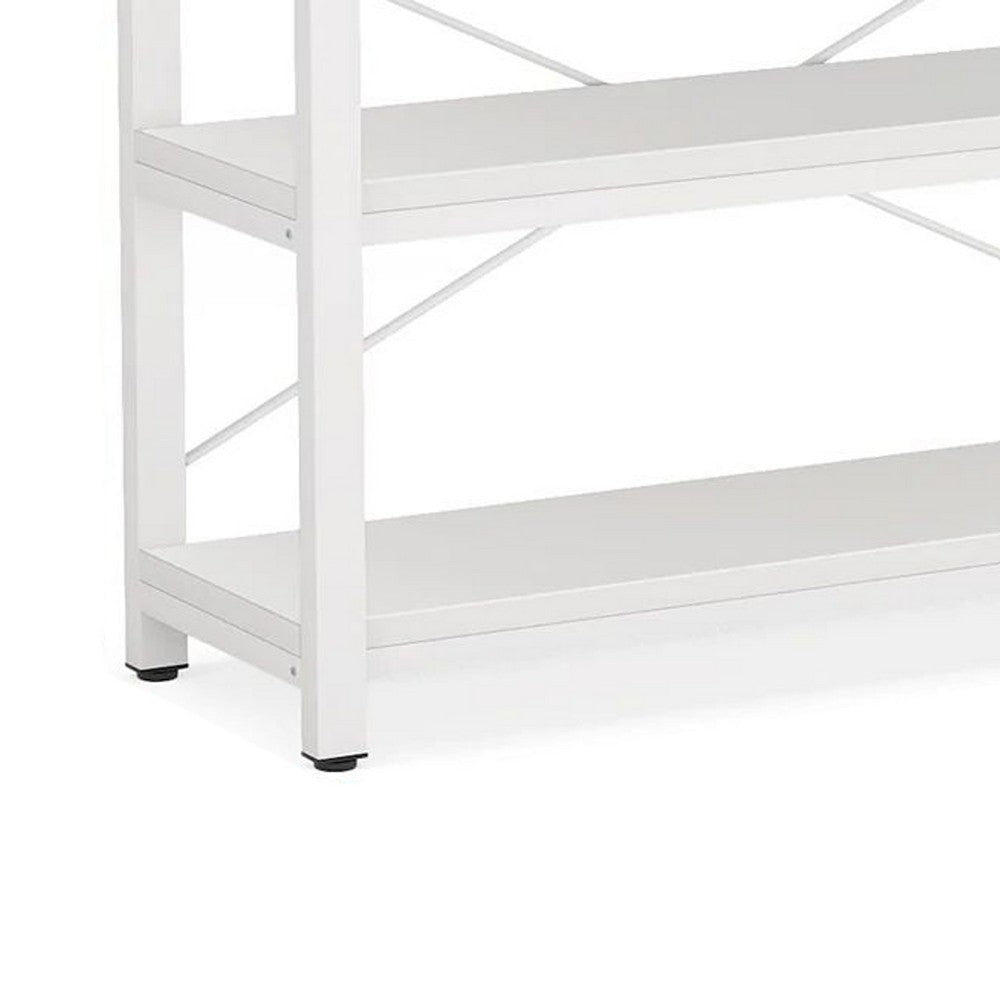 Sofa Console Table | 3 Tier Wood Shelves | 71’’ White Metal Frame BM336932