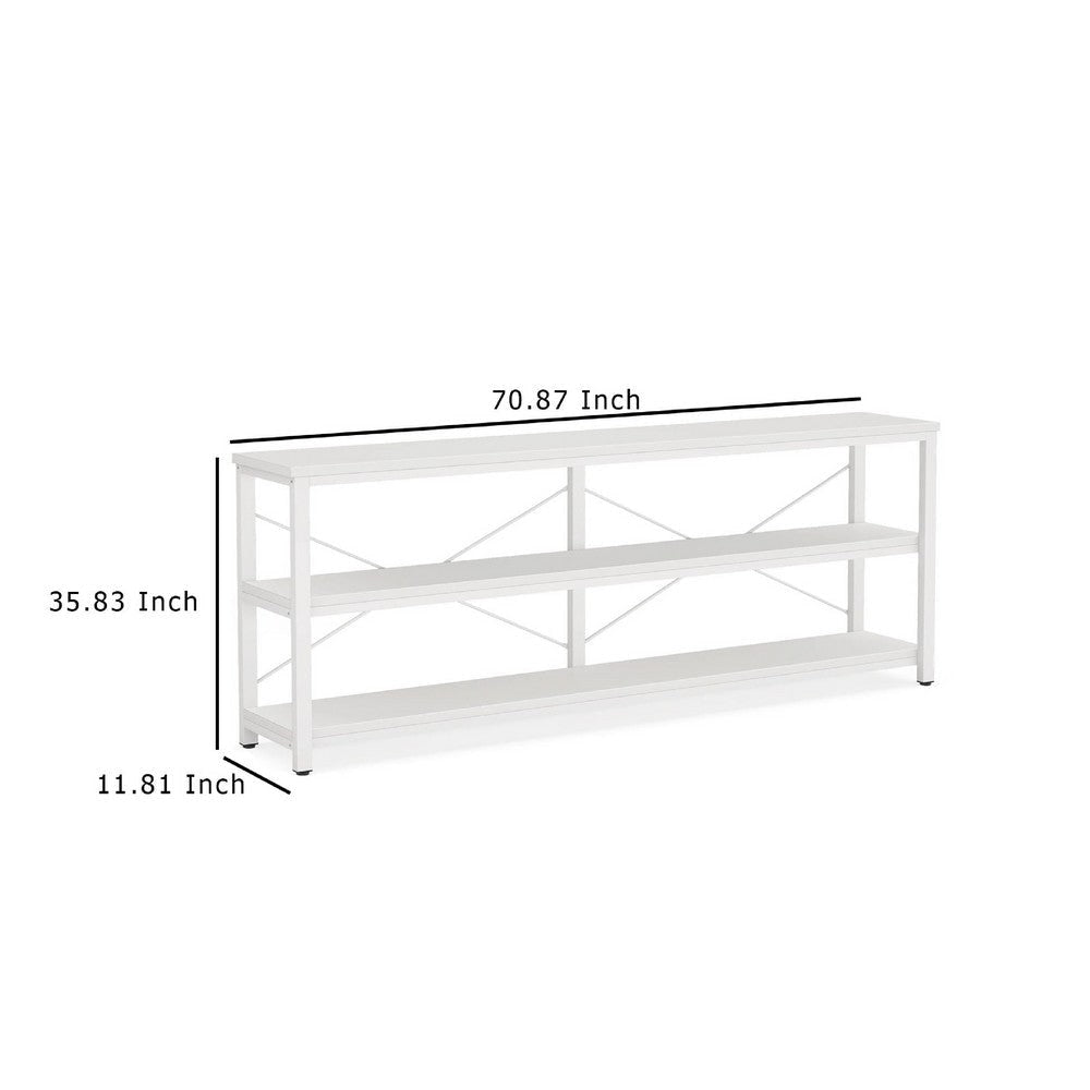 Sofa Console Table | 3 Tier Wood Shelves | 71’’ White Metal Frame BM336932