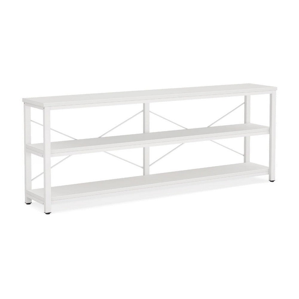 Sofa Console Table | 3 Tier Wood Shelves | 71" White Metal Frame